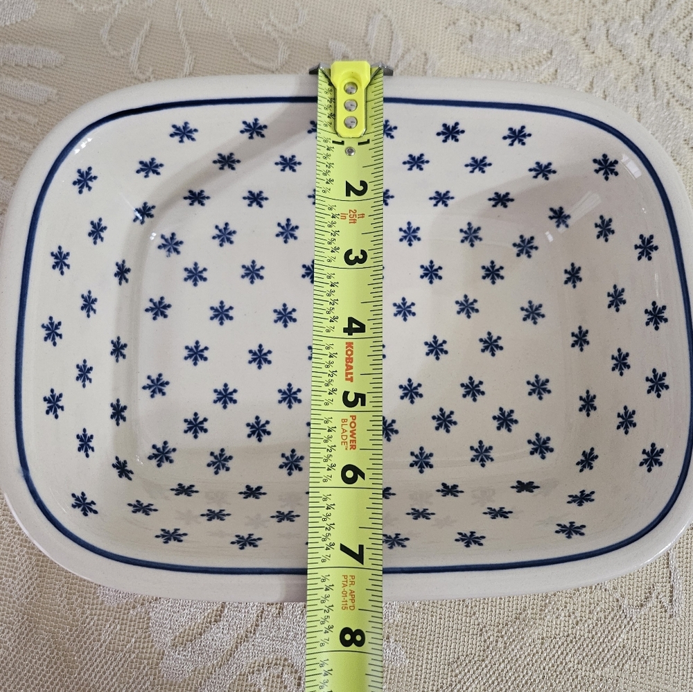 Boleslawiec Polish Pottery Oblong Serving Dish with Snowflakes & Pine Trees - Picture 5 of 9